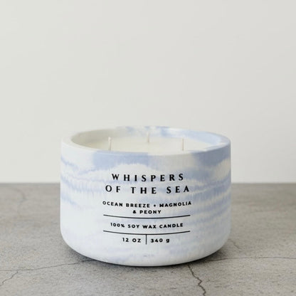 Whispers of the Sea Christian Soy Candle with Ocean Breeze, Magnolia, and Peony in a Handcrafted Concrete Vessel.