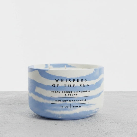 Whispers of the Sea Christian Soy Candle with Ocean Breeze, Magnolia, and Peony in a Handcrafted Concrete Vessel.